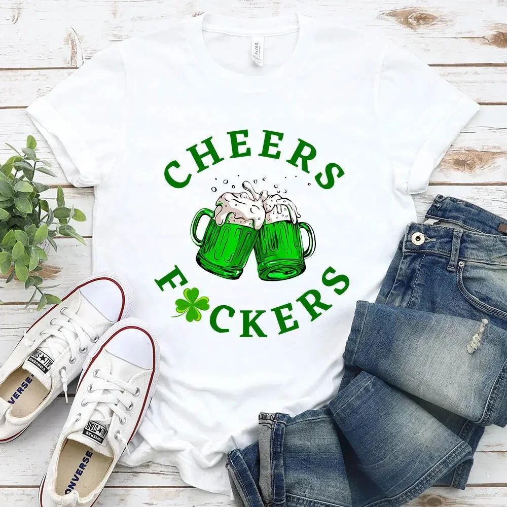 Cheers F*ckers, Drink Up B*tches Saint Paddy Couples T-Shirt Adorb.co