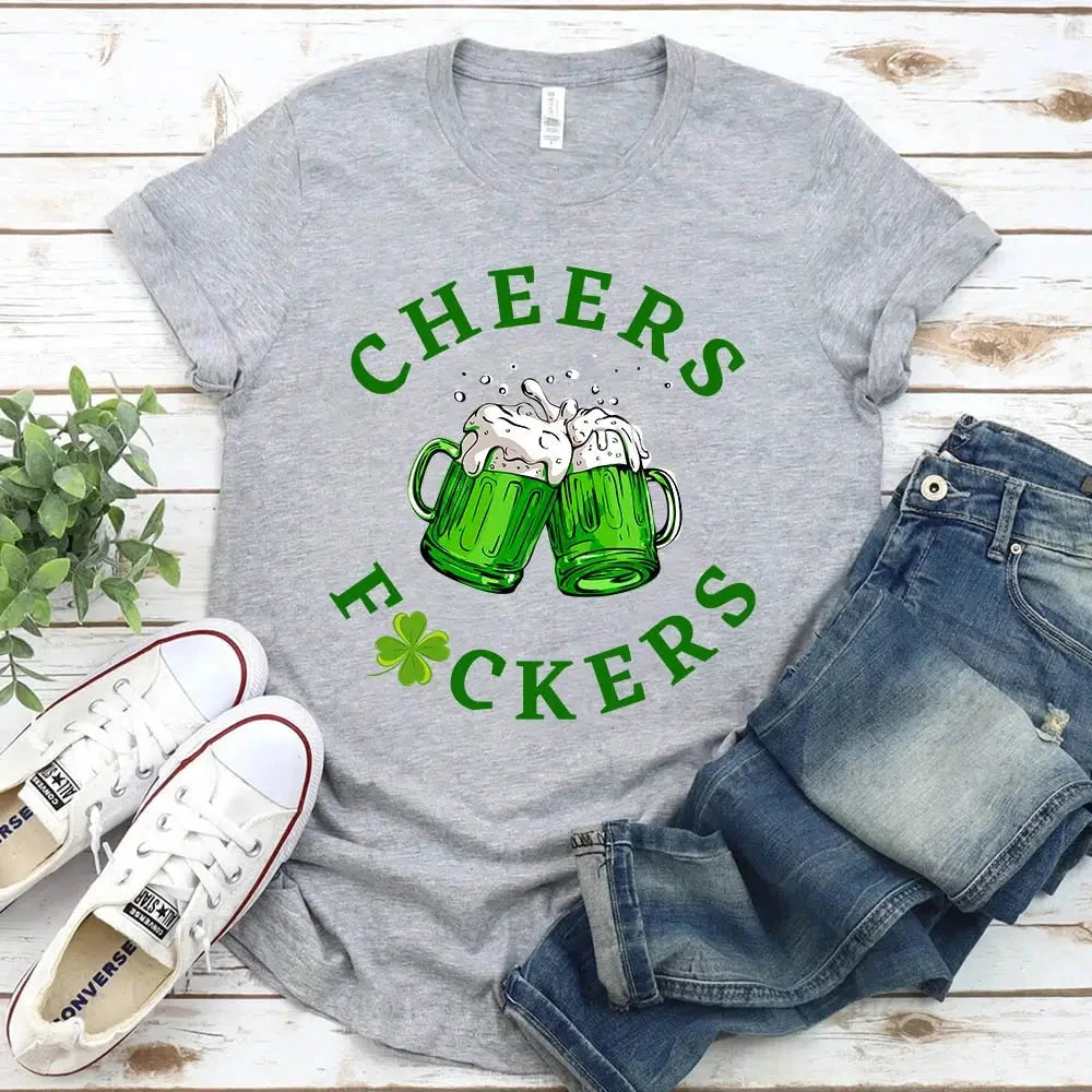 Cheers F*ckers, Drink Up B*tches Saint Paddy Couples T-Shirt Adorb.co