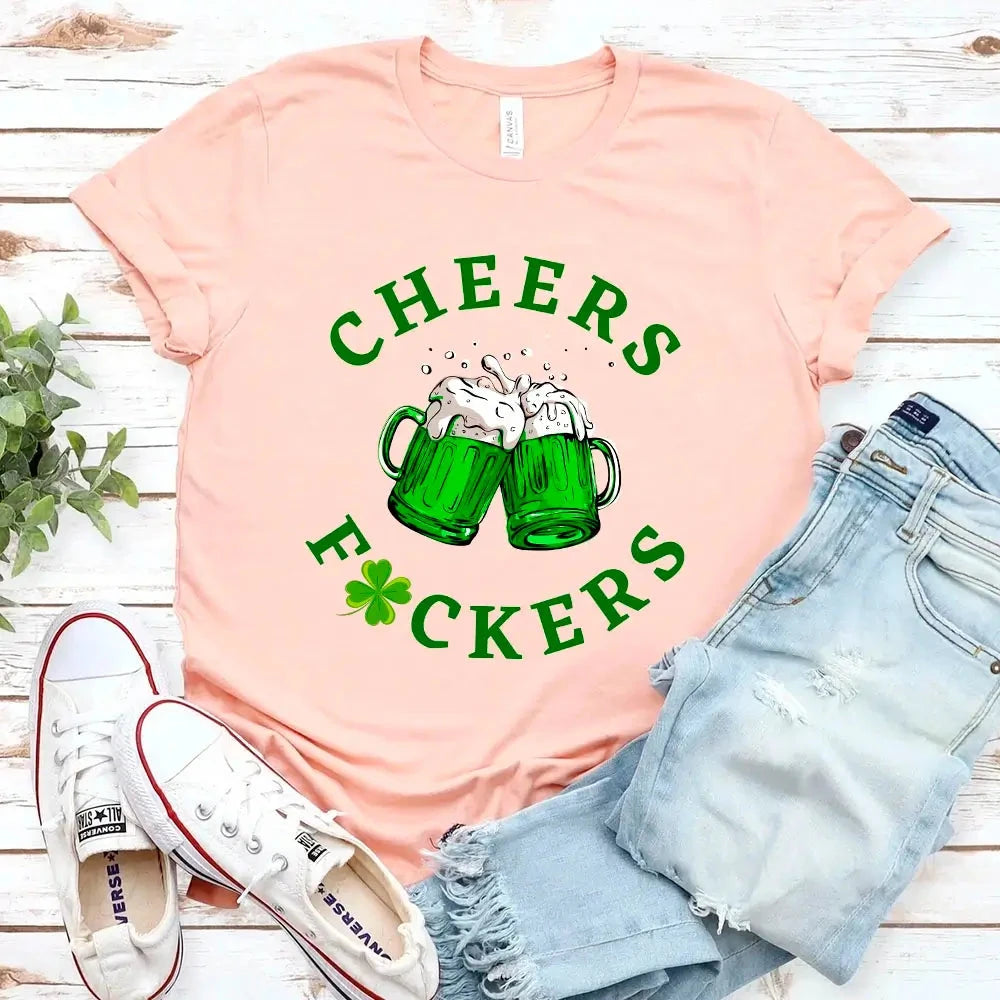 Cheers F*ckers, Drink Up B*tches Saint Paddy Couples T-Shirt Adorb.co