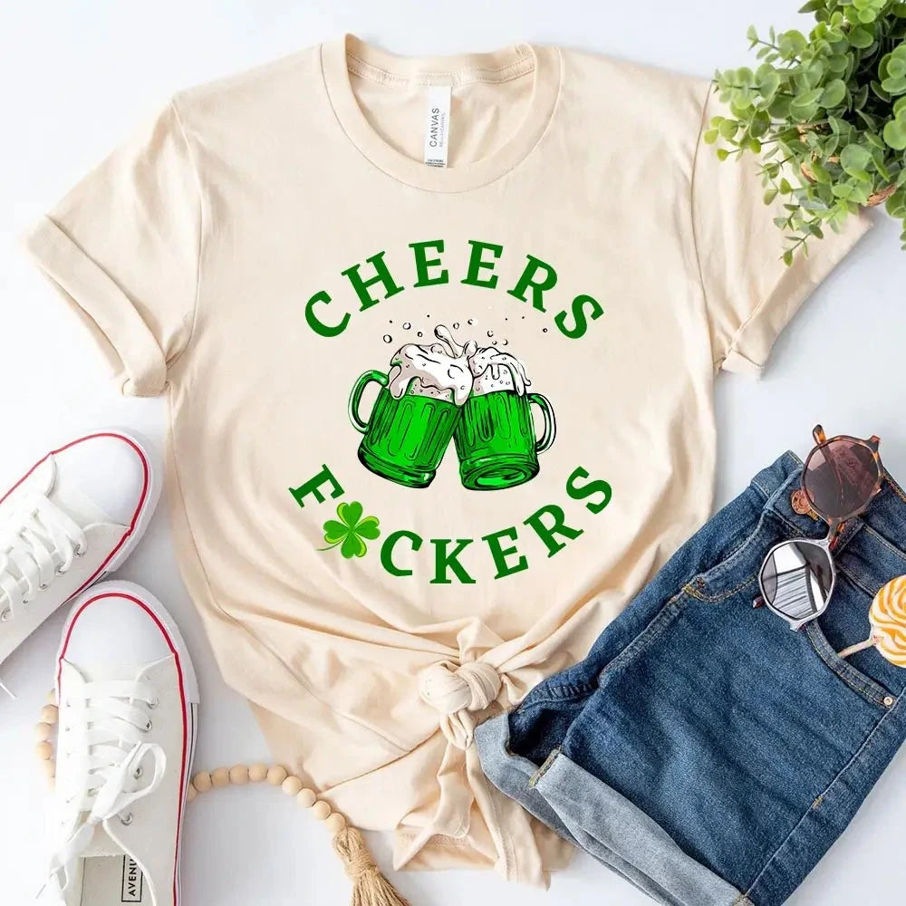 Cheers F*ckers, Drink Up B*tches Saint Paddy Couples T-Shirt Adorb.co