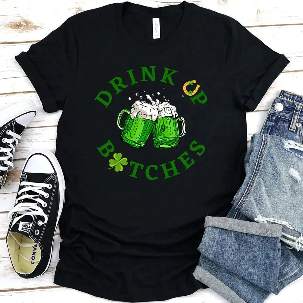 Cheers F*ckers, Drink Up B*tches Saint Paddy Couples T-Shirt Adorb.co