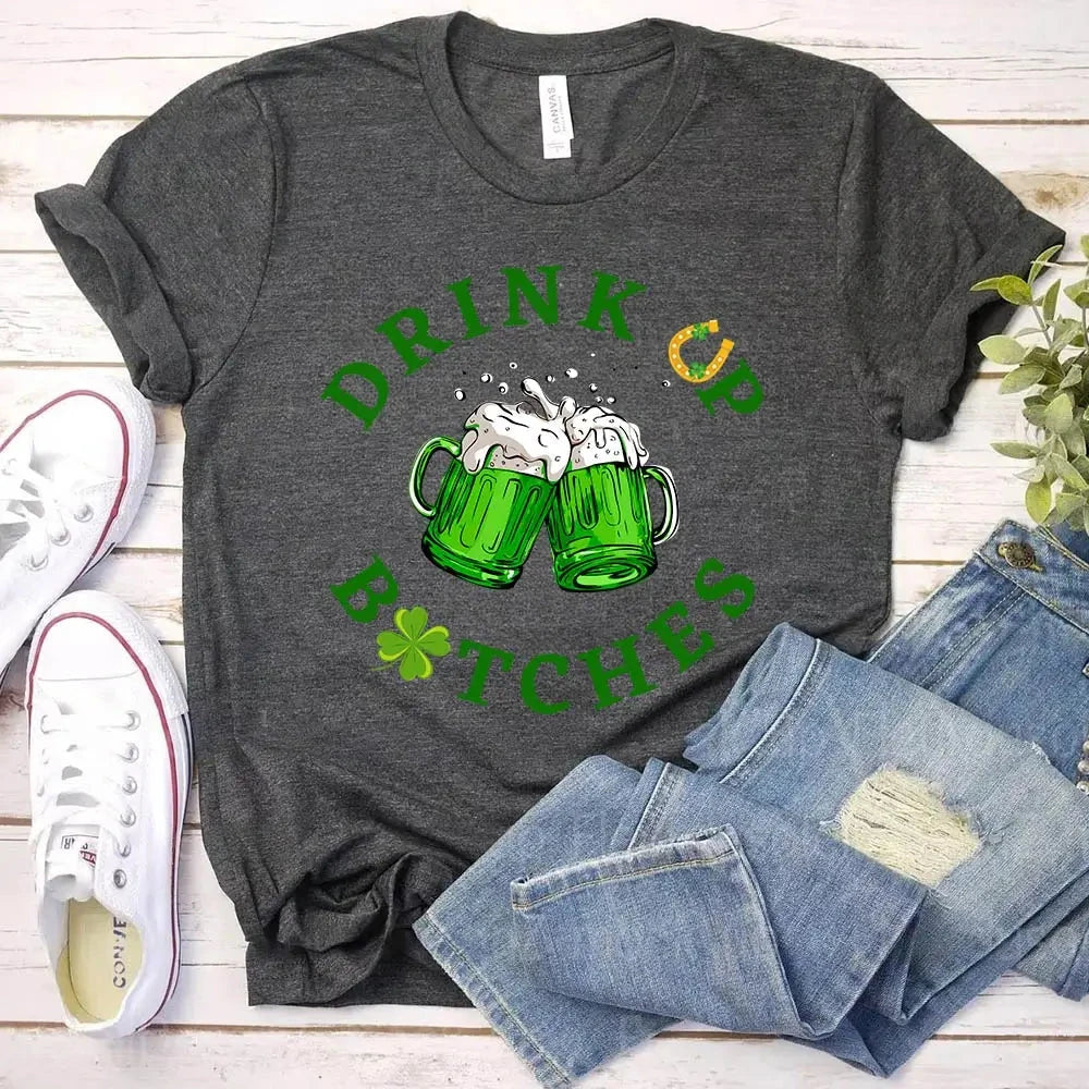 Cheers F*ckers, Drink Up B*tches Saint Paddy Couples T-Shirt Adorb.co