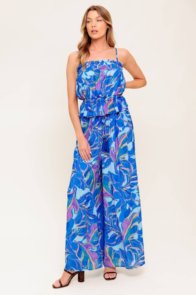 CHERISHED KISS BLUE WOVEN TOP AND PANTS SET - Love Salve 