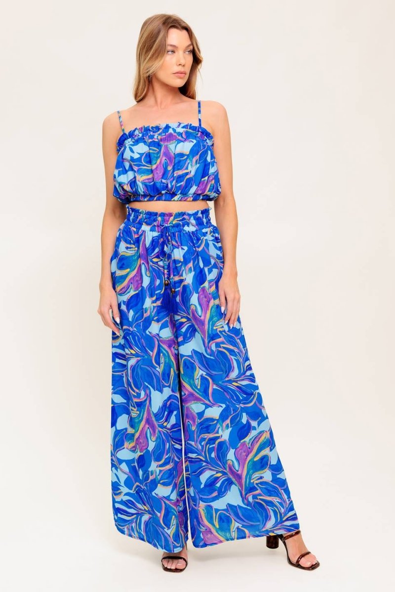 CHERISHED KISS BLUE WOVEN TOP AND PANTS SET - Love Salve 