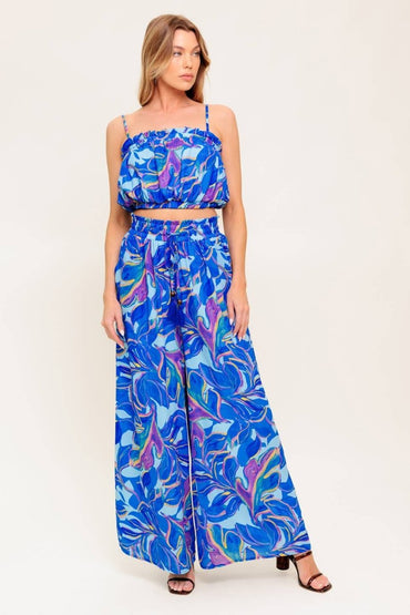CHERISHED KISS BLUE WOVEN TOP AND PANTS SET - Love Salve