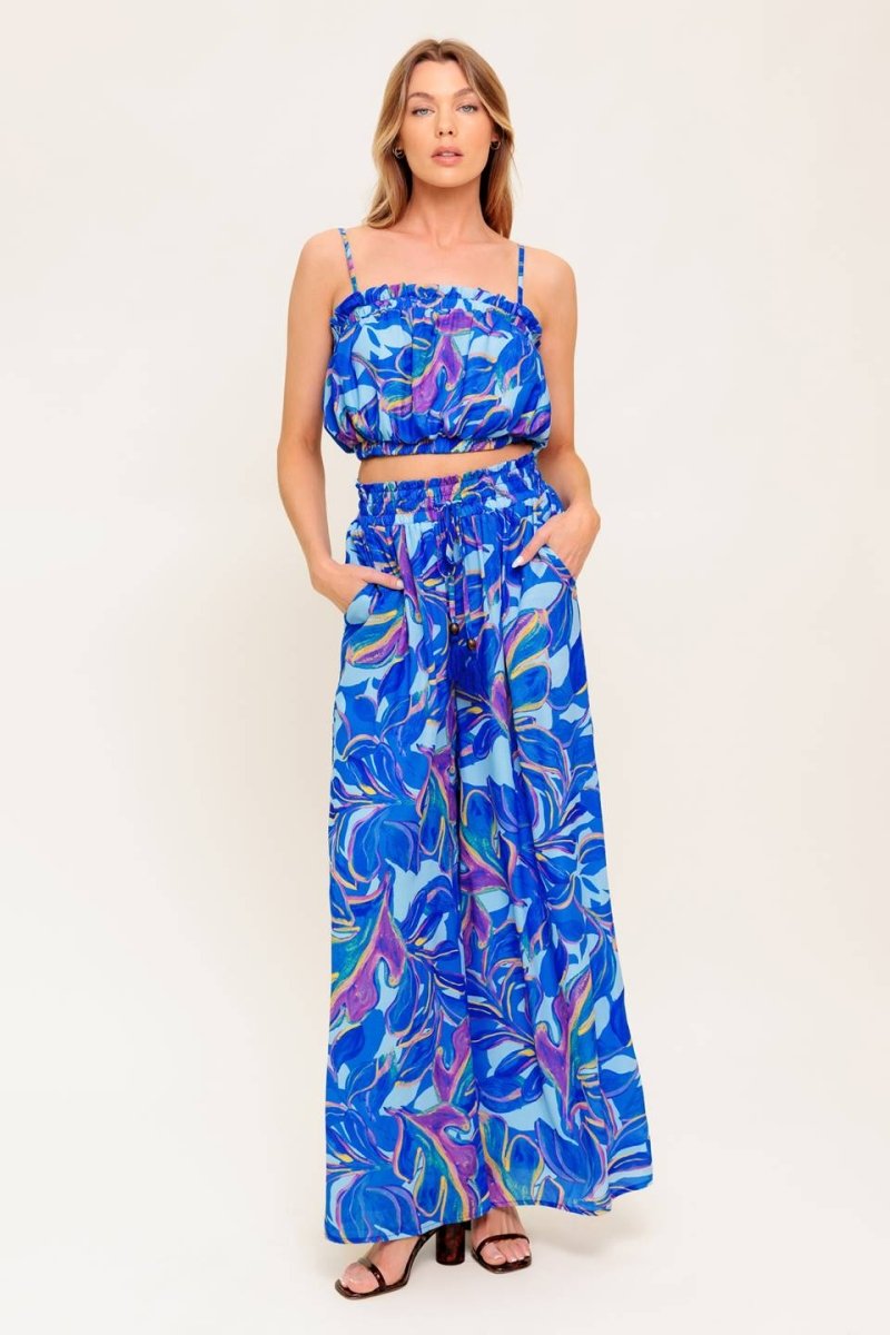 CHERISHED KISS BLUE WOVEN TOP AND PANTS SET - Love Salve 