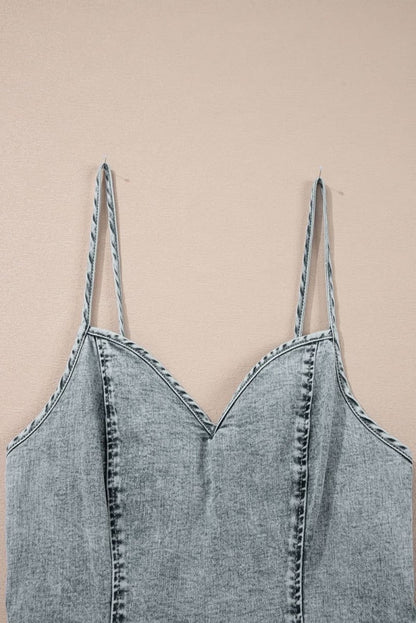 Chic Beau Blue Sleeveless V-Neck Denim Sheath Dress with Back Zip - Love Salve 