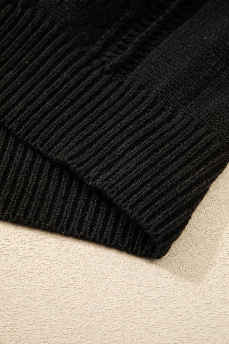 Chic Black Open Knit Drop Shoulder Cardigan Sweater - Love Salve 