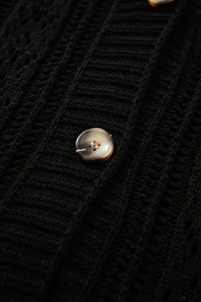 Chic Black Open Knit Drop Shoulder Cardigan Sweater - Love Salve 