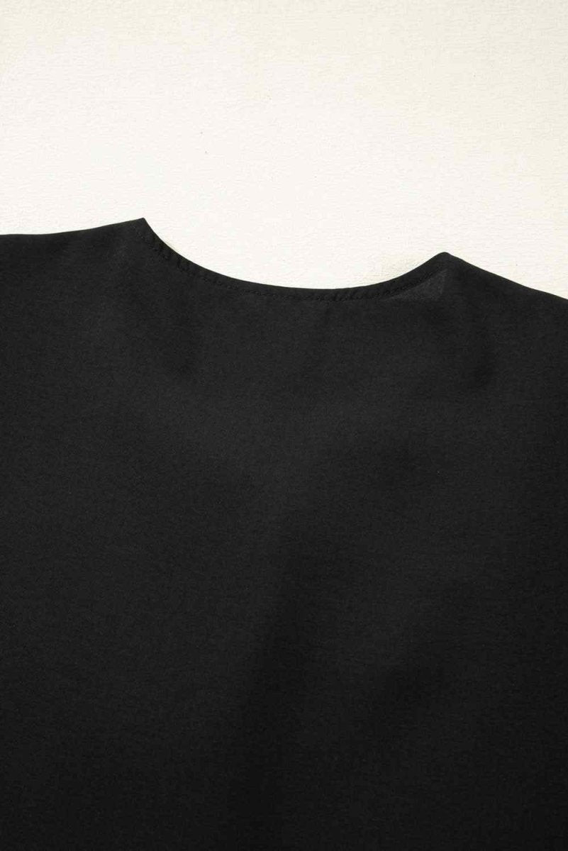Chic Black Peplum Blouse with Puff Sleeves and Bowknot Detail - Love Salve 