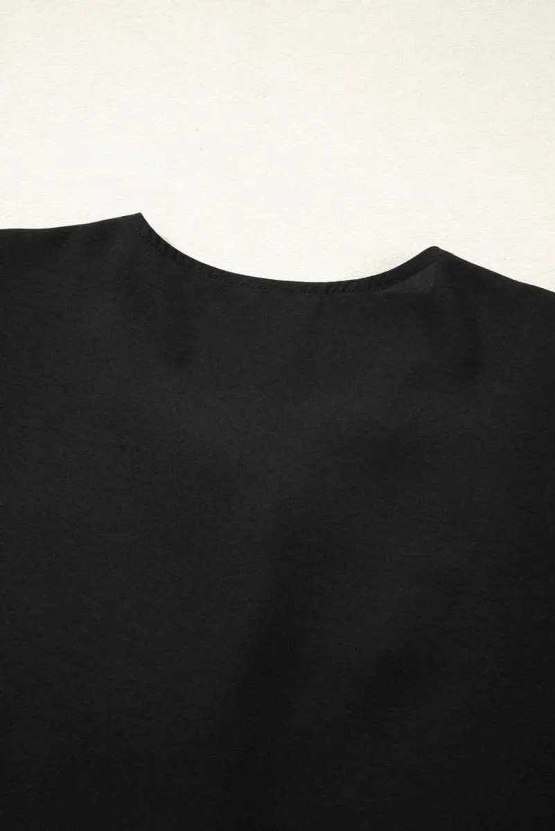 Chic Black Peplum Blouse with Puff Sleeves and Bowknot Detail - Love Salve 