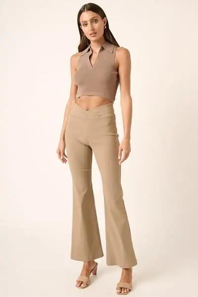 Chic Flare Pants with Surplice V-Waist Design - Love Salve 