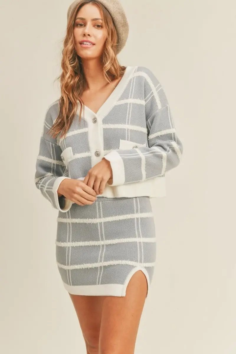 Chic Plaid Cardigan and Mini Skirt Ensemble - Love Salve 