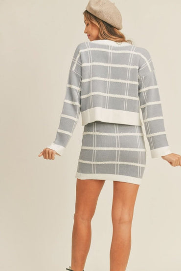 Chic Plaid Cardigan and Mini Skirt Ensemble - Love Salve 