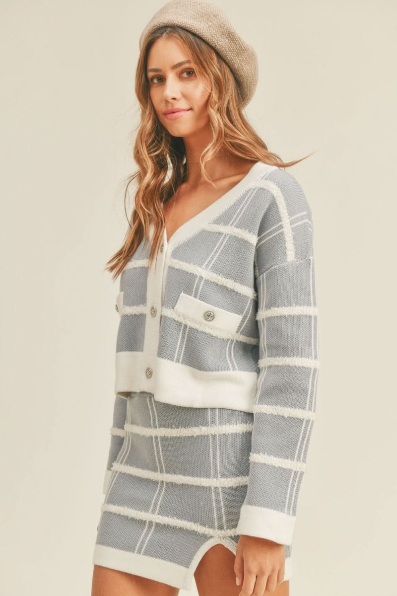 Chic Plaid Cardigan and Mini Skirt Ensemble - Love Salve 