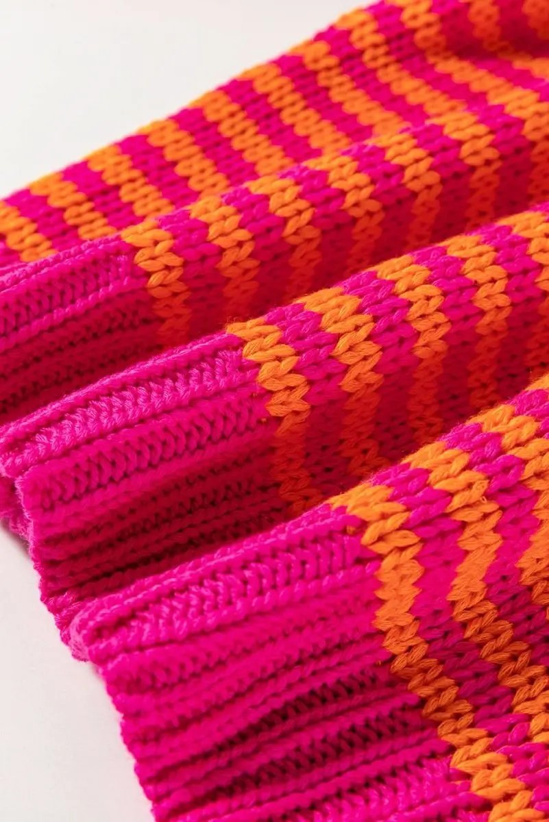 Chic Rose Striped 3/4 Puff Sleeve Drop Shoulder Knit Sweater - Love Salve 