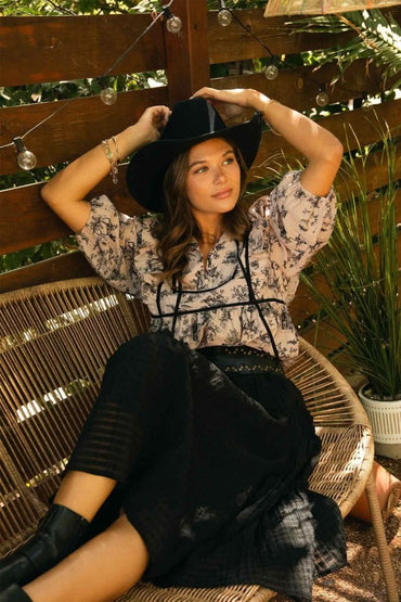 Chic Ruffled Tie Neck Puff Sleeve Babydoll Top - Love Salve 
