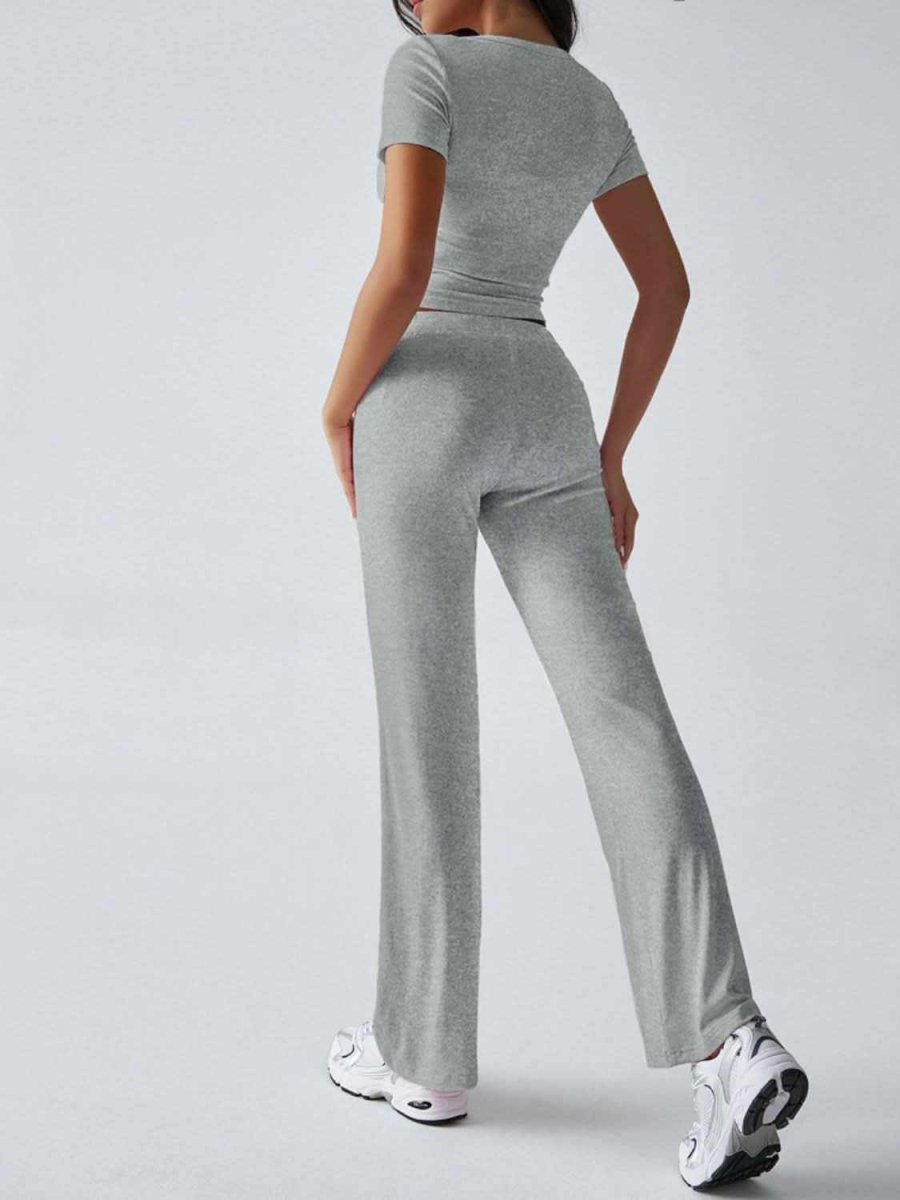 Chic Two-Piece Short Sleeve Top and Drawstring Pants Set - Love Salve 