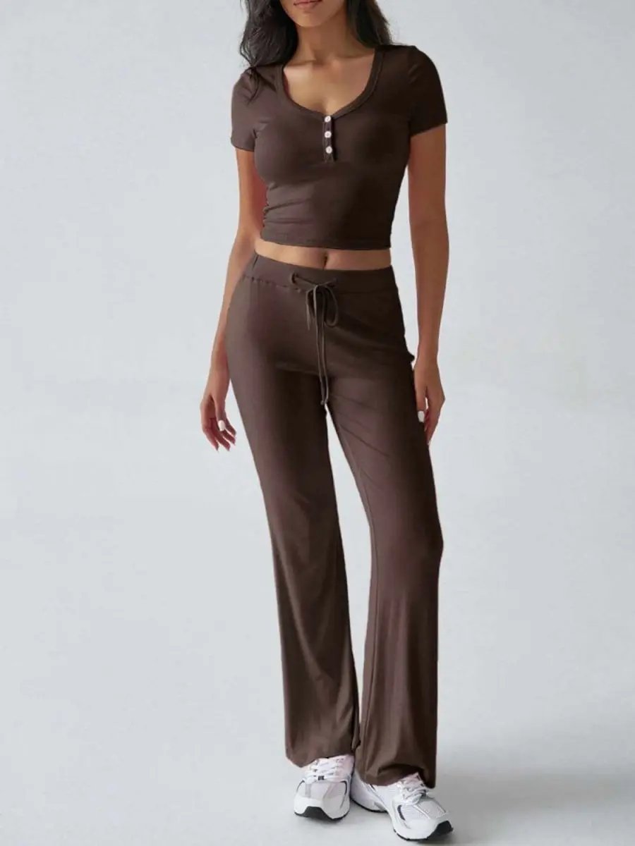 Chic Two-Piece Short Sleeve Top and Drawstring Pants Set - Love Salve 