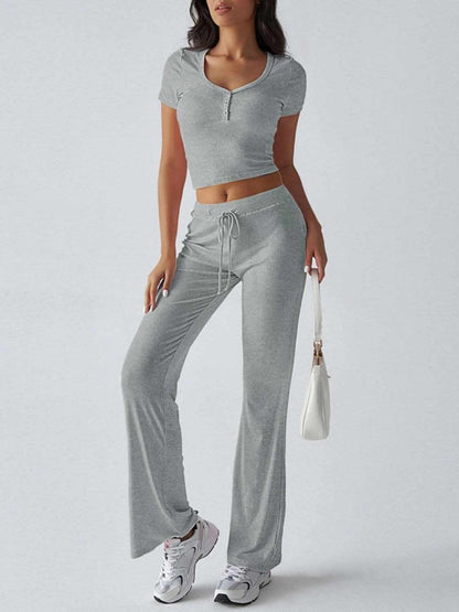 Chic Two-Piece Short Sleeve Top and Drawstring Pants Set - Love Salve 