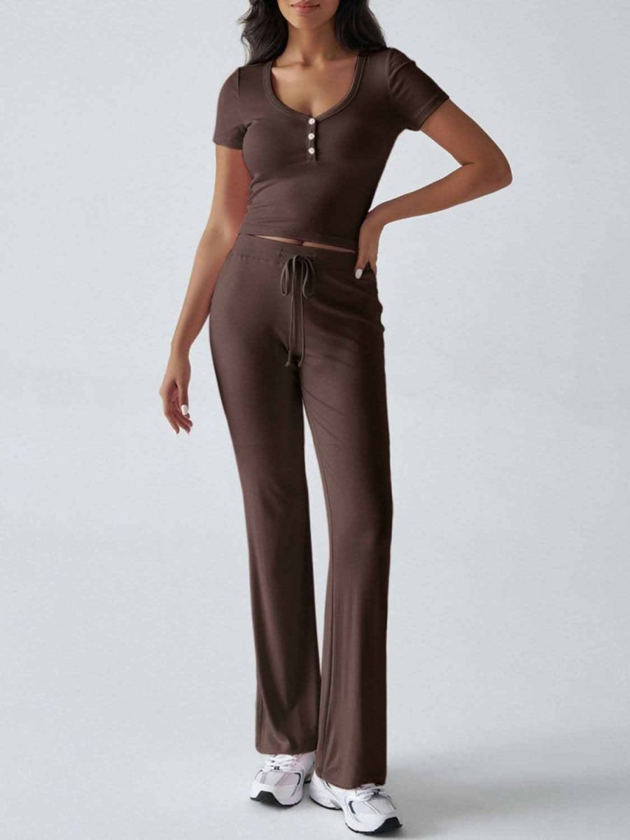 Chic Two-Piece Short Sleeve Top and Drawstring Pants Set - Love Salve 