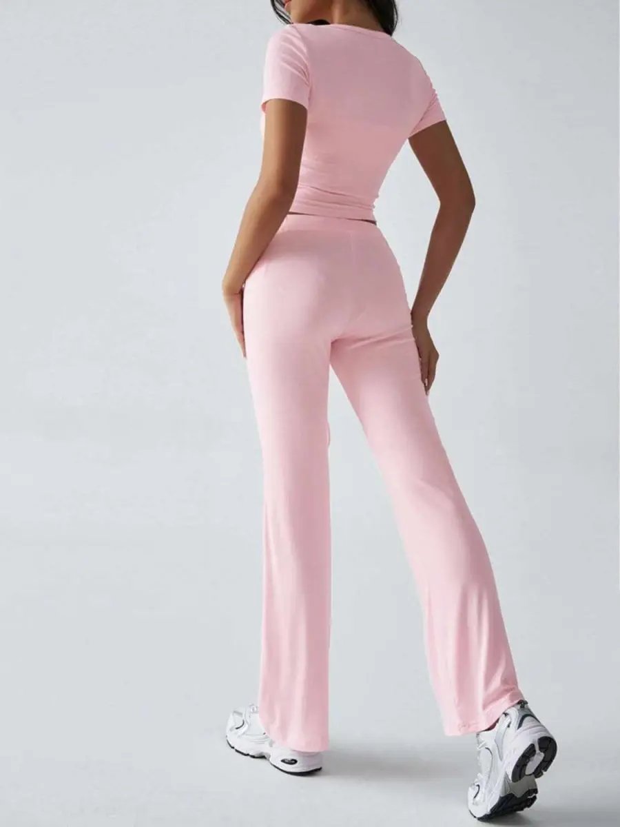 Chic Two-Piece Short Sleeve Top and Drawstring Pants Set - Love Salve 