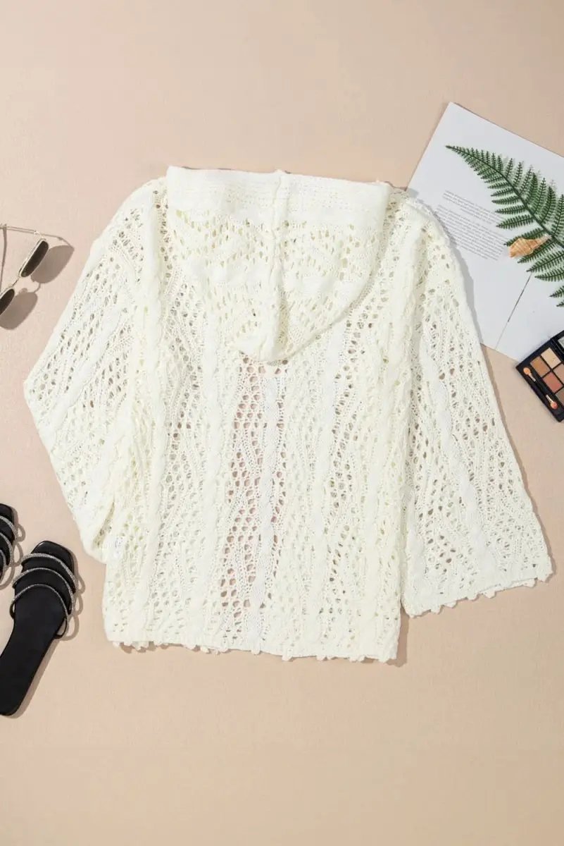 Chic White Knit Hooded Beach Cover-Up for Trendy Summer Style - Love Salve 