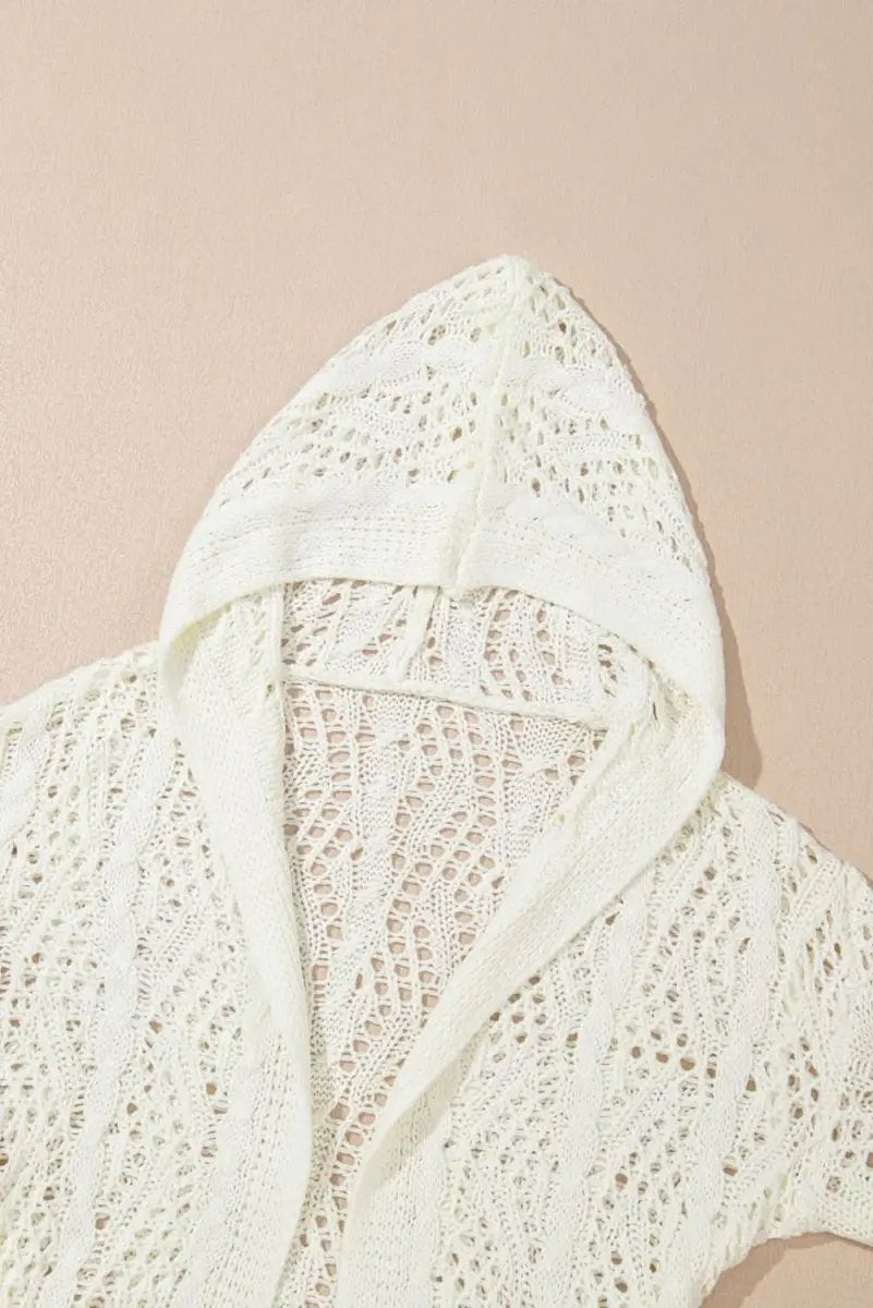 Chic White Knit Hooded Beach Cover-Up for Trendy Summer Style - Love Salve 