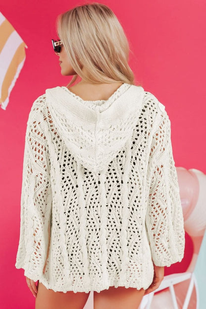 Chic White Knit Hooded Beach Cover - Up for Trendy Summer Style - Love Salve