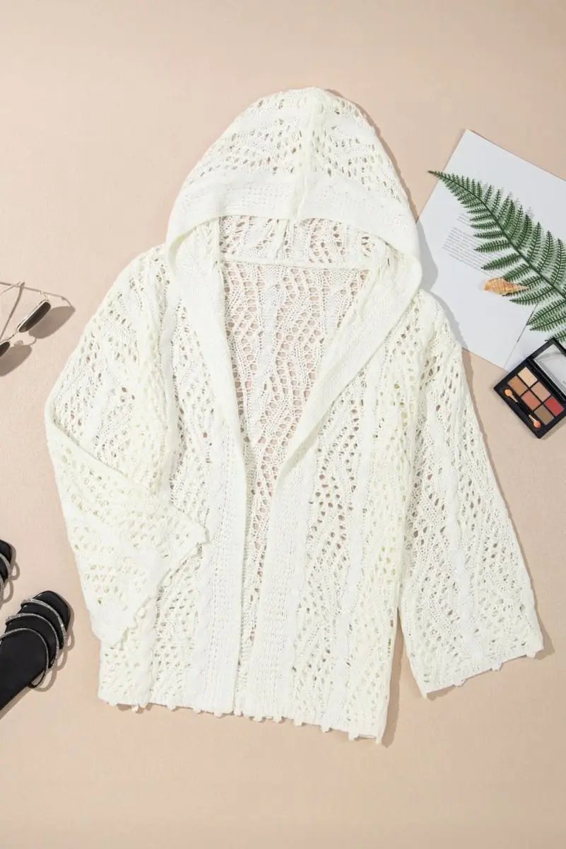 Chic White Knit Hooded Beach Cover-Up for Trendy Summer Style - Love Salve 