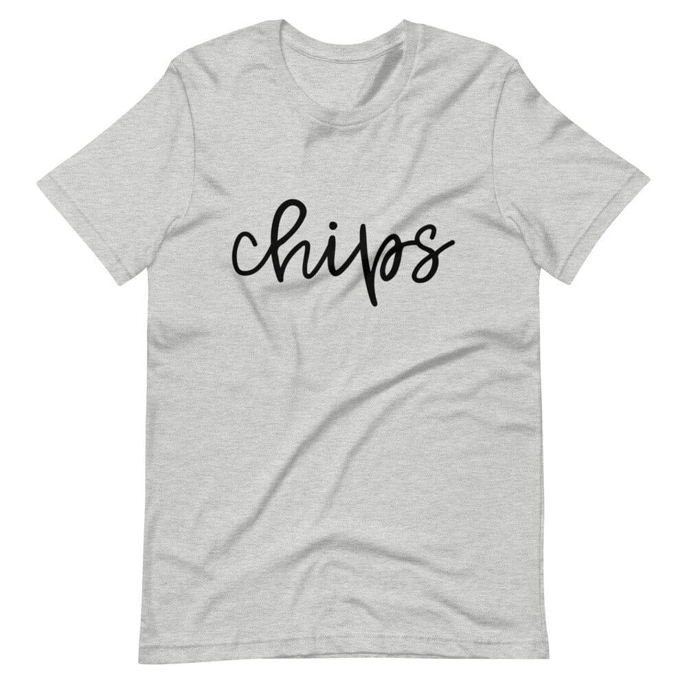 Side view of the Adorb.co Chips Tee, highlighting the relaxed fit and soft cotton fabric, ideal for comfortable casual wear.