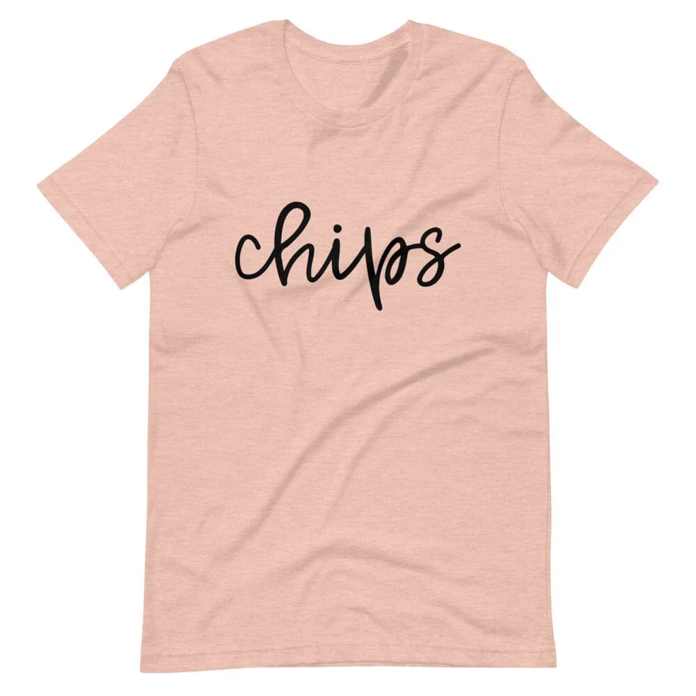 Detailed view of the Adorb.co Chips Tee's premium cotton fabric, emphasizing its soft texture and quality construction for la