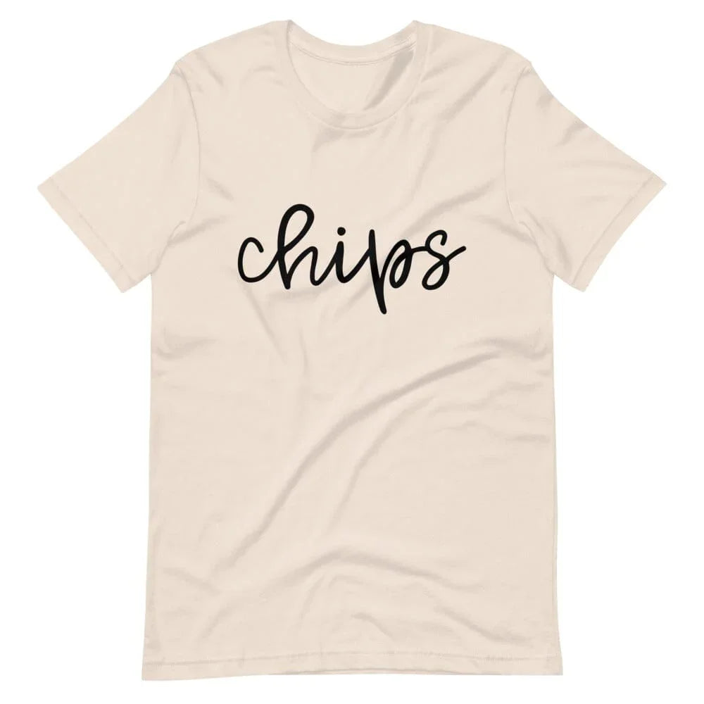 Adorb.co Chips Tee neatly folded, showcasing its clean presentation and soft cotton material, ready for comfortable casual we