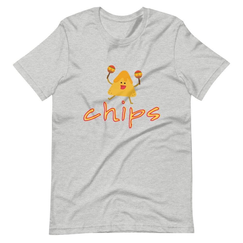 A creative flat lay of the Adorb Custom Tees Chips Graphic Tee set, a fun and unique matching outfit for couples.