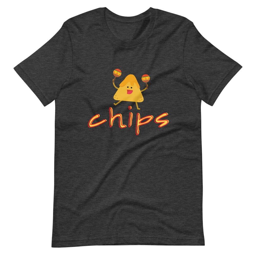 Sizing guide for the Adorb Custom Tees Chips Graphic Tee, with chest and length measurements for the matching outfits.
