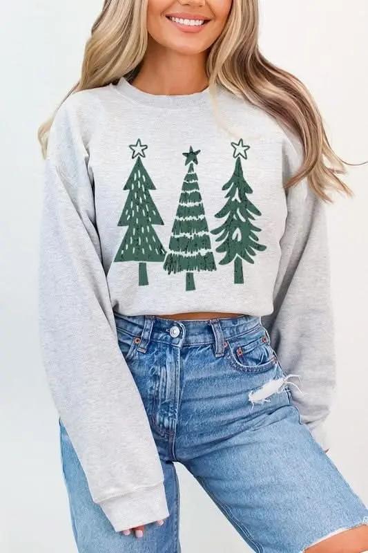 Christmas Trees Graphic Fleece Sweatshirts - Love Salve 