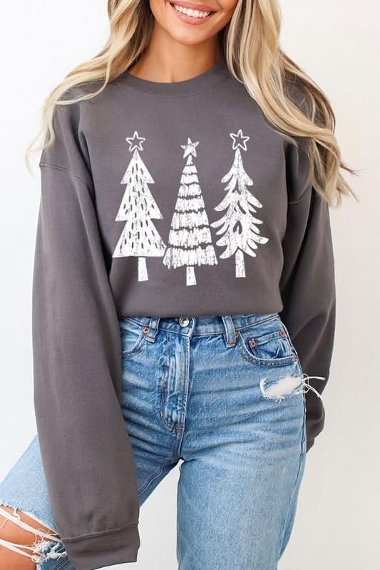 Christmas Trees Graphic Fleece Sweatshirts - Love Salve 