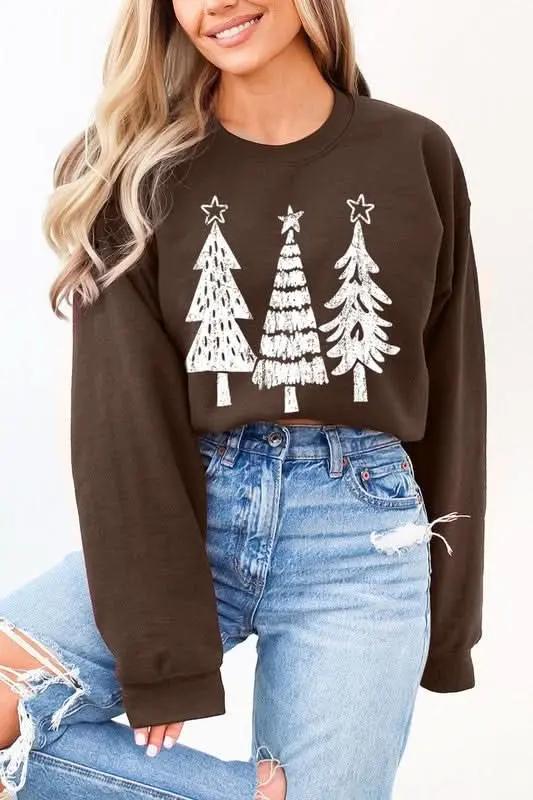Christmas Trees Graphic Fleece Sweatshirts - Love Salve 