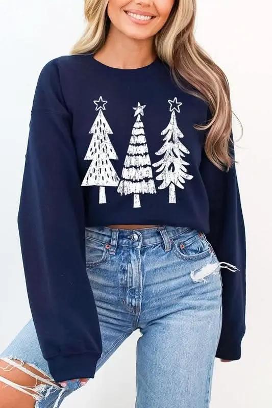 Christmas Trees Graphic Fleece Sweatshirts - Love Salve 