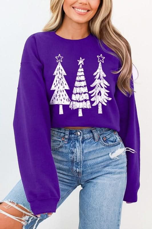Christmas Trees Graphic Fleece Sweatshirts - Love Salve 
