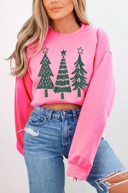 Christmas Trees Graphic Fleece Sweatshirts - Love Salve 