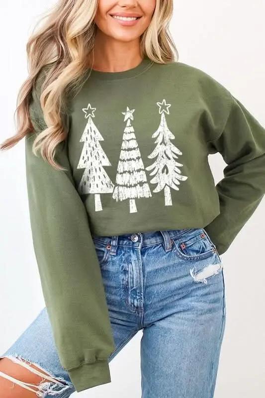 Christmas Trees Graphic Fleece Sweatshirts - Love Salve 