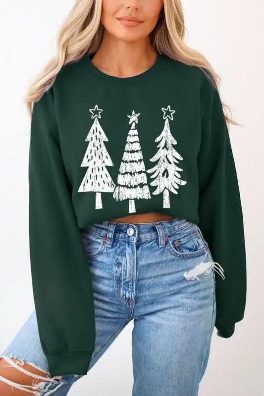 Christmas Trees Graphic Fleece Sweatshirts - Love Salve 