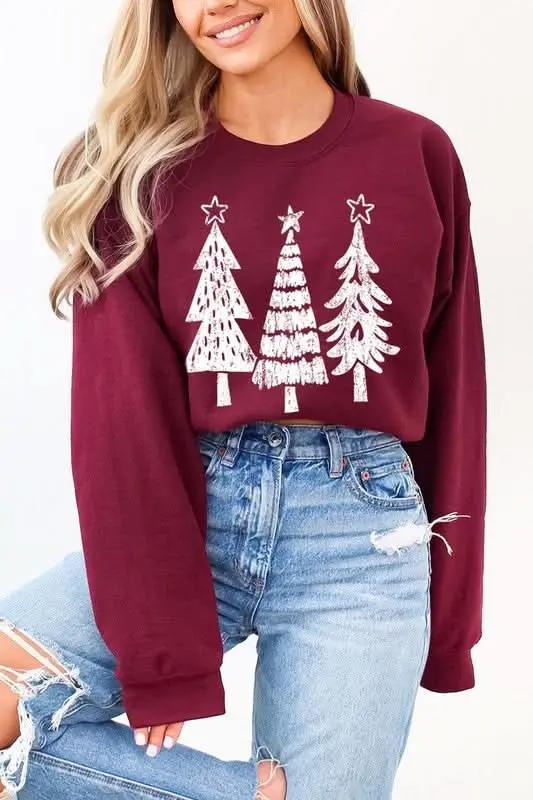 Christmas Trees Graphic Fleece Sweatshirts - Love Salve 