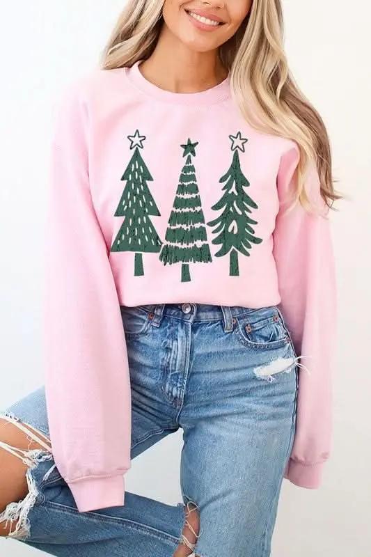 Christmas Trees Graphic Fleece Sweatshirts - Love Salve 