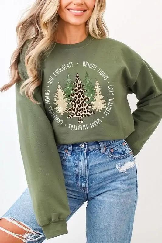 Christmas Trees Graphic Fleece Sweatshirts - Love Salve 