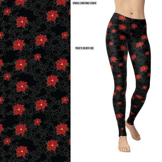 Poinsettia Christmas Flowers Leggings MM