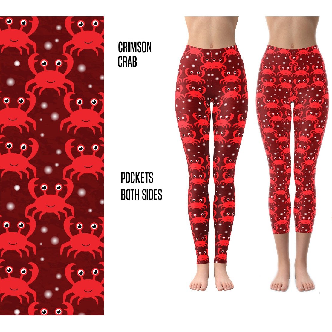 Crimson Crab  Leggings in Capri and Full Length with Pockets MM