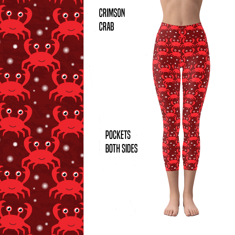 Crimson Crab  Leggings in Capri and Full Length with Pockets MM