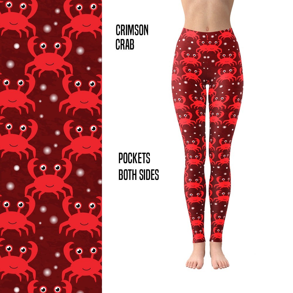 Crimson Crab  Leggings in Capri and Full Length with Pockets MM